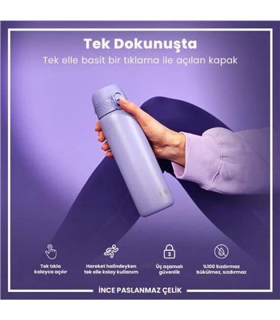 Ion8 - Paslanmaz &Ccedil;elik İnce Suluk - A&ccedil;ık Mor - 600 Ml - Sızdırmaz