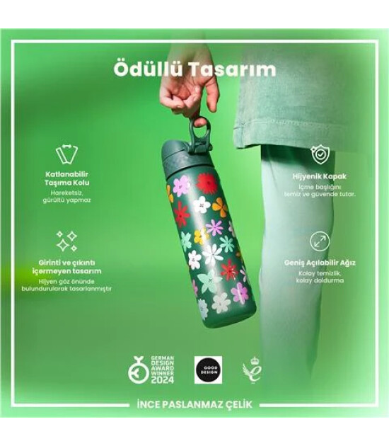 Ion8 - Paslanmaz &Ccedil;elik İnce Suluk - &Ccedil;i&ccedil;ekli - 600 Ml - Sızdırmaz