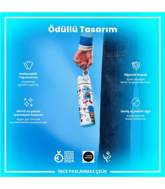 Ion8 - Paslanmaz &Ccedil;elik İnce Suluk - Robotlar - 600 Ml - Sızdırmaz