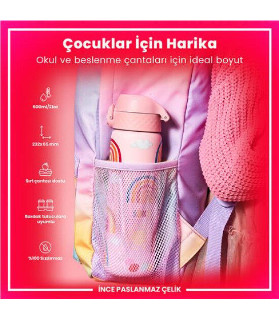 Ion8 - Paslanmaz &Ccedil;elik İnce Suluk - G&ouml;kkuşağı - 600 Ml - Sızdırmaz