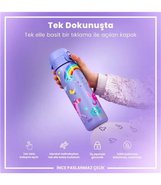 Ion8 - Paslanmaz &Ccedil;elik İnce Suluk - Mor Unicorn - 600 Ml - Sızdırmaz