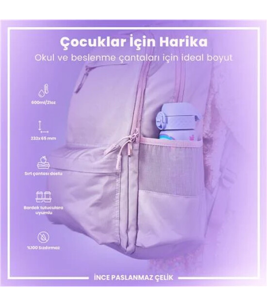 Ion8 - Paslanmaz &Ccedil;elik İnce Suluk - Mor Unicorn - 600 Ml - Sızdırmaz