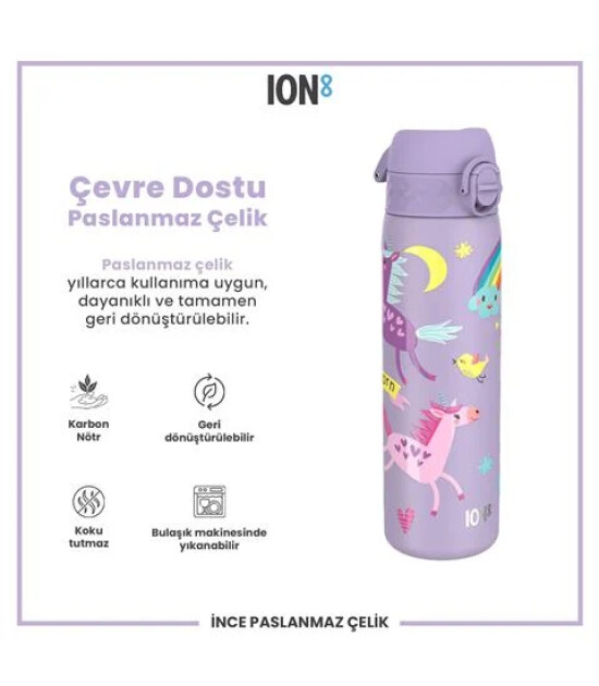 Ion8 - Paslanmaz &Ccedil;elik İnce Suluk - Mor Unicorn - 600 Ml - Sızdırmaz