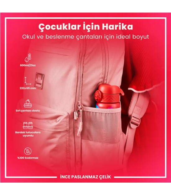 Ion8 - Paslanmaz &Ccedil;elik İnce Suluk - Kırmızı Unicorn - 600 Ml - Sızdırmaz