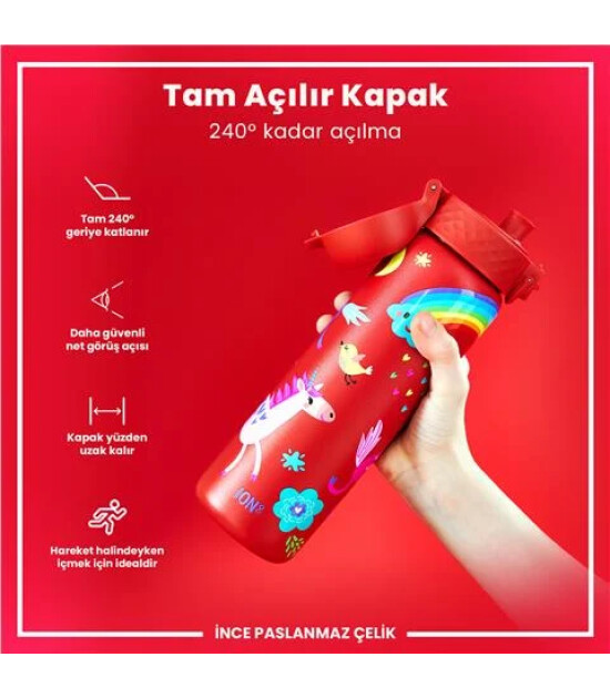 Ion8 - Paslanmaz &Ccedil;elik İnce Suluk - Kırmızı Unicorn - 600 Ml - Sızdırmaz