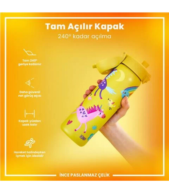 Ion8 - Paslanmaz &Ccedil;elik İnce Suluk - Sarı Unicorn - 600 Ml - Sızdırmaz