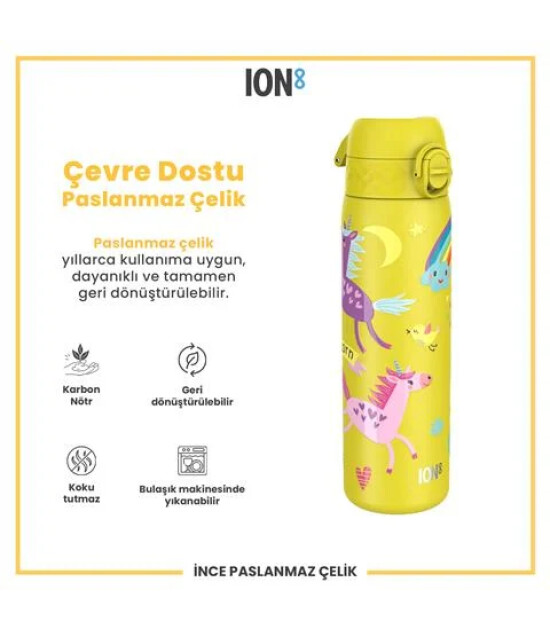 Ion8 - Paslanmaz &Ccedil;elik İnce Suluk - Sarı Unicorn - 600 Ml - Sızdırmaz