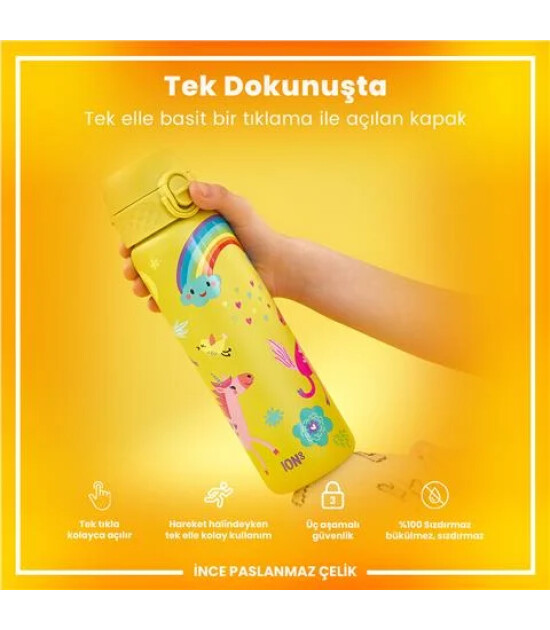 Ion8 - Paslanmaz &Ccedil;elik İnce Suluk - Sarı Unicorn - 600 Ml - Sızdırmaz