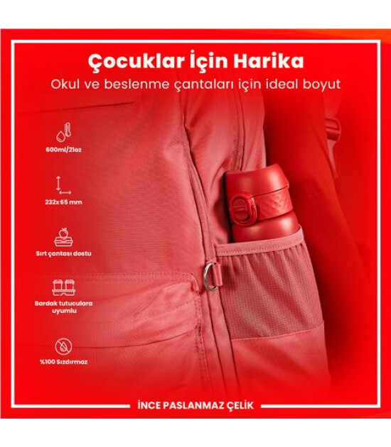 Ion8 - Paslanmaz &Ccedil;elik İnce Suluk - Kırmızı - 600 Ml - Sızdırmaz