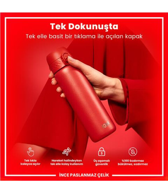 Ion8 - Paslanmaz &Ccedil;elik İnce Suluk - Kırmızı - 600 Ml - Sızdırmaz