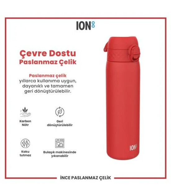 Ion8 - Paslanmaz &Ccedil;elik İnce Suluk - Kırmızı - 600 Ml - Sızdırmaz