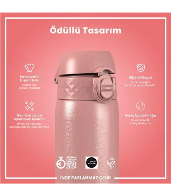 Ion8 - Paslanmaz &Ccedil;elik İnce Suluk - G&uuml;l Pembe - 600 Ml - Sızdırmaz