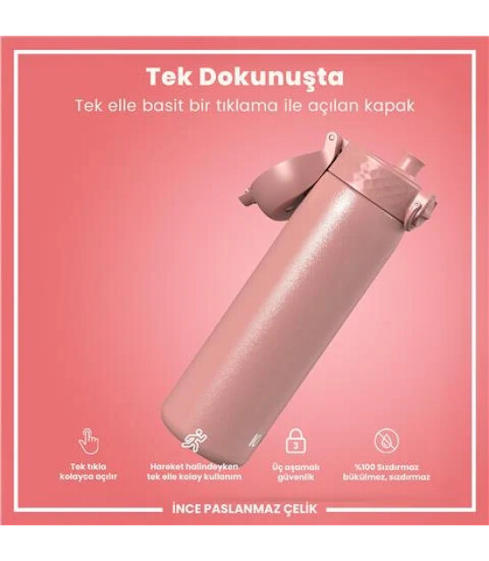 Ion8 - Paslanmaz &Ccedil;elik İnce Suluk - G&uuml;l Pembe - 600 Ml - Sızdırmaz