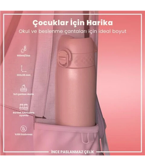 Ion8 - Paslanmaz &Ccedil;elik İnce Suluk - G&uuml;l Pembe - 600 Ml - Sızdırmaz