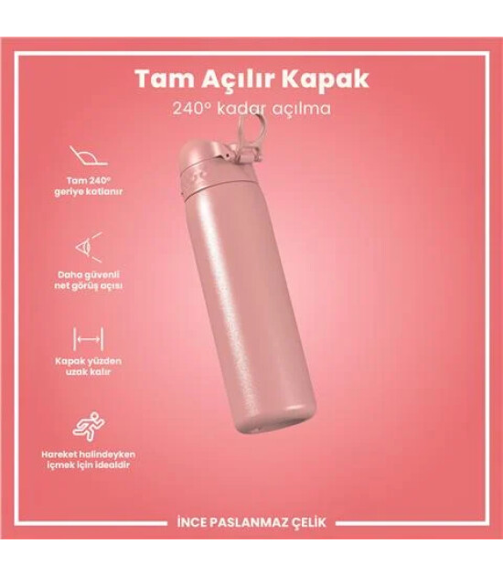 Ion8 - Paslanmaz &Ccedil;elik İnce Suluk - G&uuml;l Pembe - 600 Ml - Sızdırmaz
