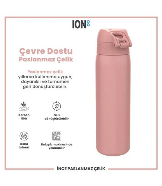 Ion8 - Paslanmaz &Ccedil;elik İnce Suluk - G&uuml;l Pembe - 600 Ml - Sızdırmaz