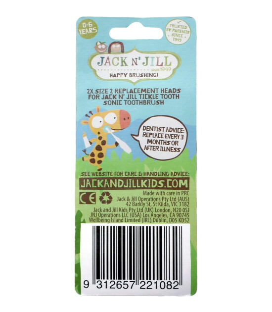 Jack N' Jill Tickle Tooth Sonic Diş Fır&ccedil;ası Yedek Başlık (2 Adet)