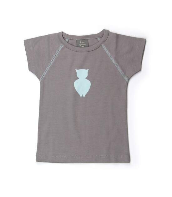 Kate Quinn Organics %100 Organik Baykuş Desenli T-Shirt (Slate)