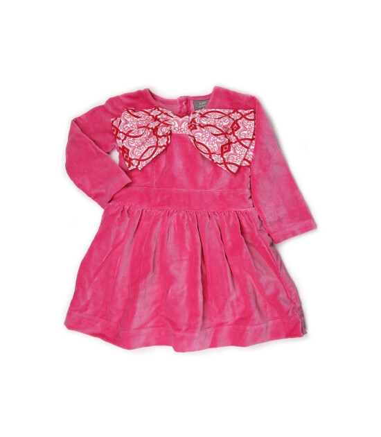 Kate Quinn Organics %100 Organik Uzun Kollu Fiyonklu Elbise (Hot Pink)