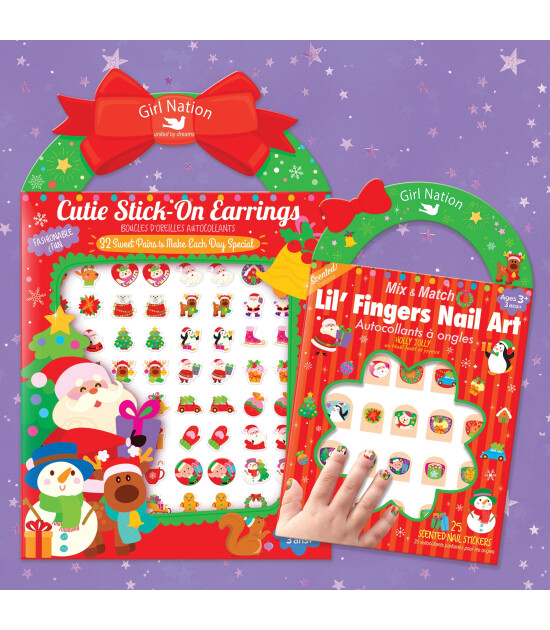 Girl Nation Cutie Sticker Küpe ve Tırnak Hediye Set // Holly Jolly