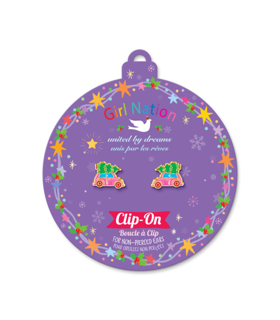 Girl Nation Holiday Clip On Klipsli Küpe // Car with Tree