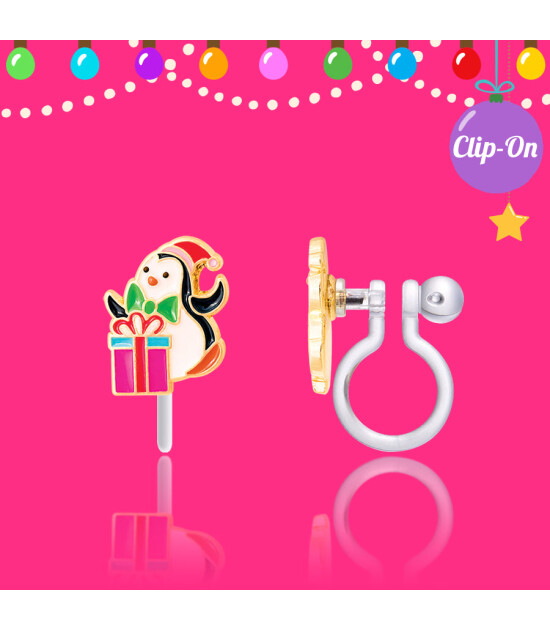 Girl Nation Holiday Clip On Klipsli Küpe // Penguin Surprise