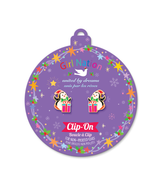 Girl Nation Holiday Clip On Klipsli Küpe // Penguin Surprise