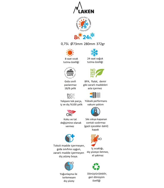 Laken Klasik &Ccedil;elik Termos Şişe (750 ml) // Kırmızı