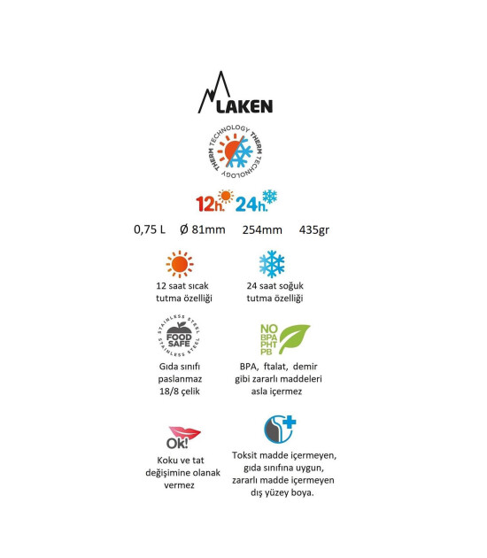 Laken Paslanmaz Çelik Termos Şişe (750 ml) // Mavi