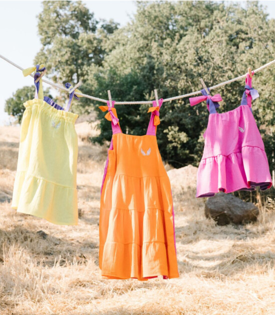 Lally Things Colorblock Çift Taraflı Uzun Elbise // Sarı-Pembe