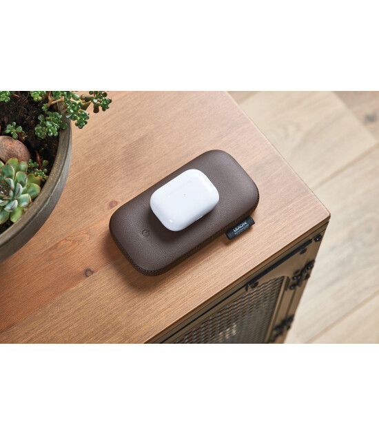 Lexon Powersound Deri Kablosuz Şarj Cihazı ve Bluetooth Hoparlör // Kahverengi