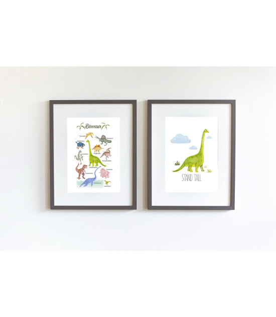 Little Forest Animals Stand Tall Dinosaur (Gri Çerçeve)