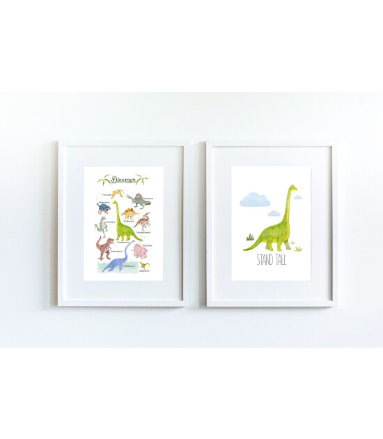 Little Forest Animals Stand Tall Dinosaur (Beyaz Çerçeve)