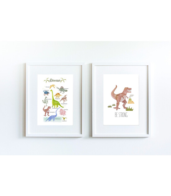 Little Forest Animals Dinosaur Family (Beyaz Çerçeve)