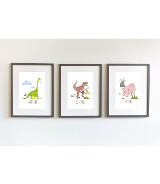 Little Forest Animals Stand Tall Dinosaur (Gri Çerçeve)