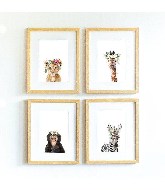 Little Forest Animals Gloria with Flower (Natural Çerçeve)