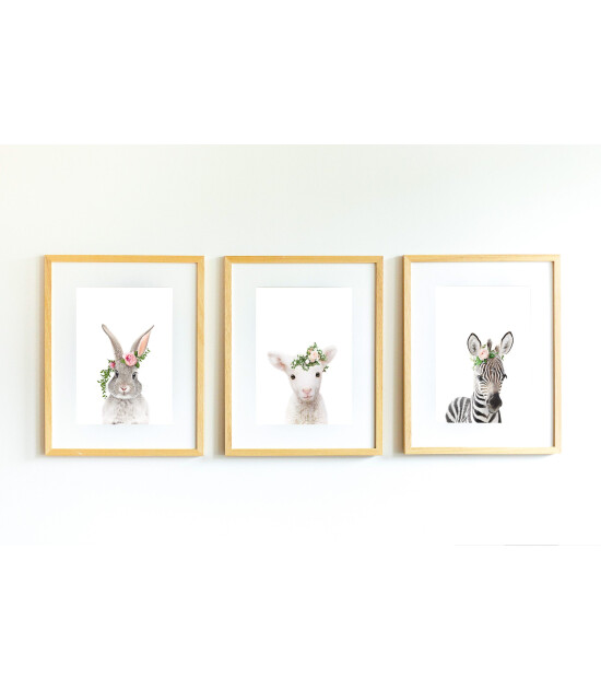 Little Forest Animals Tacho with Flower (Natural Çerçeve)