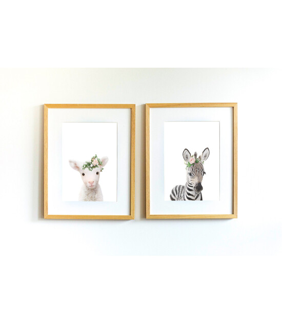 Little Forest Animals Tacho with Flower (Natural Çerçeve)