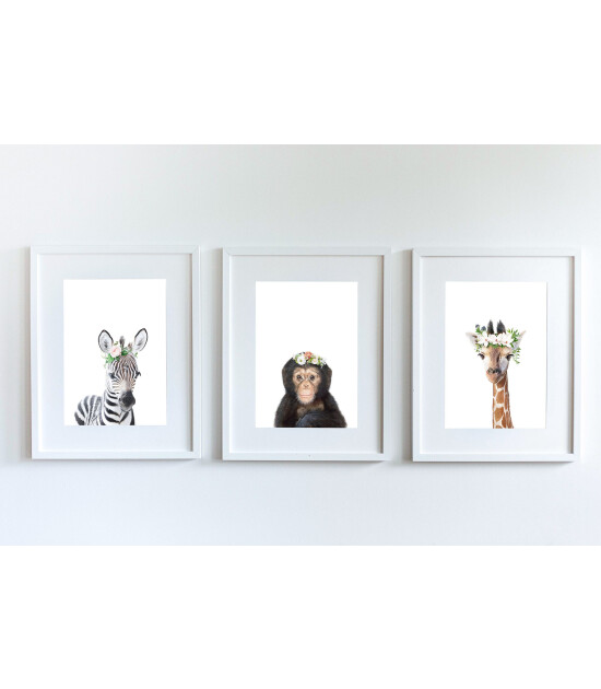 Little Forest Animals Gloria with Flower (Beyaz Çerçeve)
