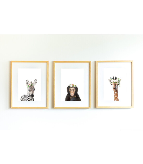 Little Forest Animals Gloria with Flower (Natural Çerçeve)