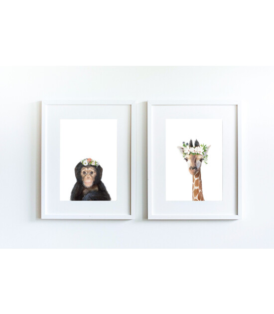 Little Forest Animals Gloria with Flower (Beyaz Çerçeve)