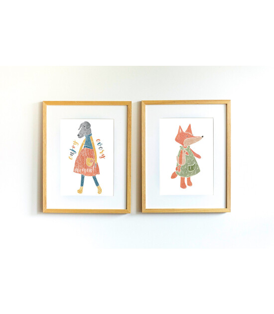 Little Forest Animals Fox with Dress (Natural Çerçeve)