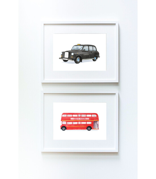 Little Forest Animals London Taxi (Beyaz Çerçeve)
