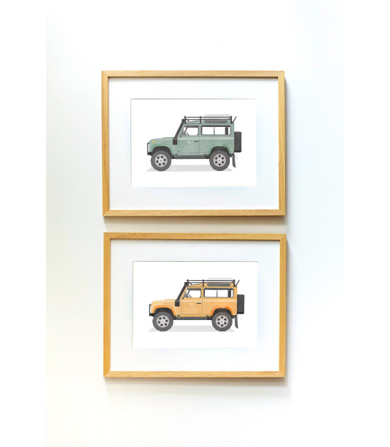Little Forest Animals Orange Land Rover Defender (Natural Çerçeve)