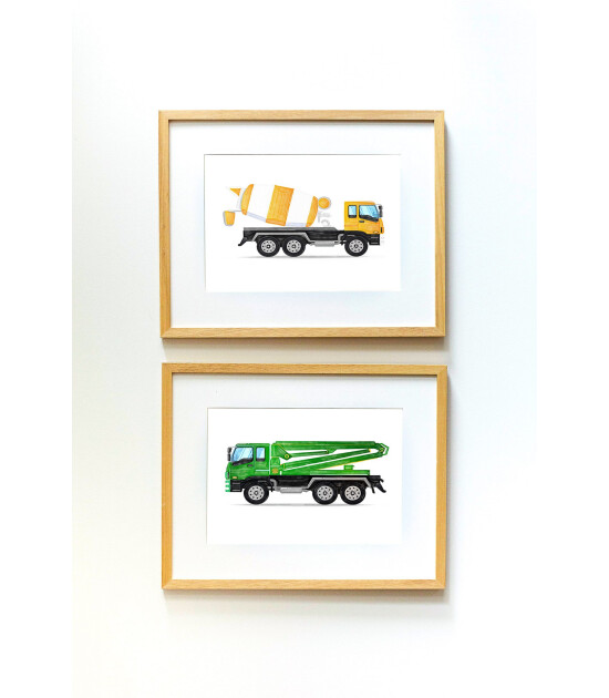 Little Forest Animals Yellow Cement Mixer Truck (Natural Çerçeve)