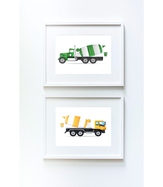 Little Forest Animals Yellow Cement Mixer Truck (Beyaz Çerçeve)