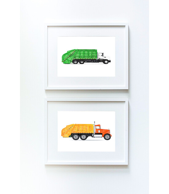 Little Forest Animals Green Garbage Truck (Beyaz Çerçeve)