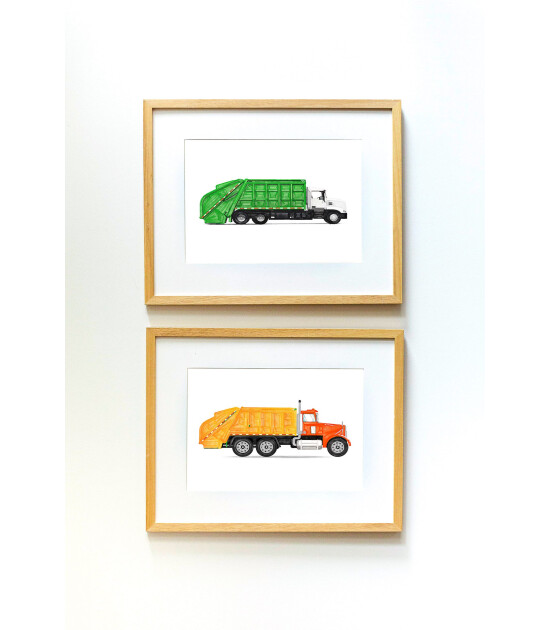 Little Forest Animals Yellow Garbage Truck (Natural Çerçeve)