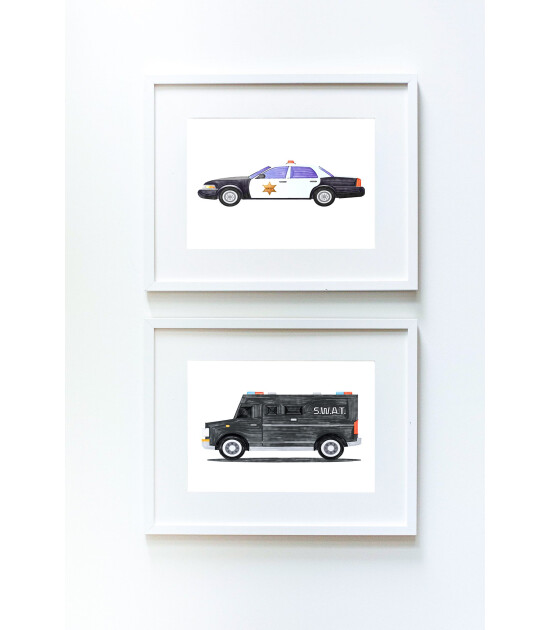 Little Forest Animals Police Car (Beyaz Çerçeve)