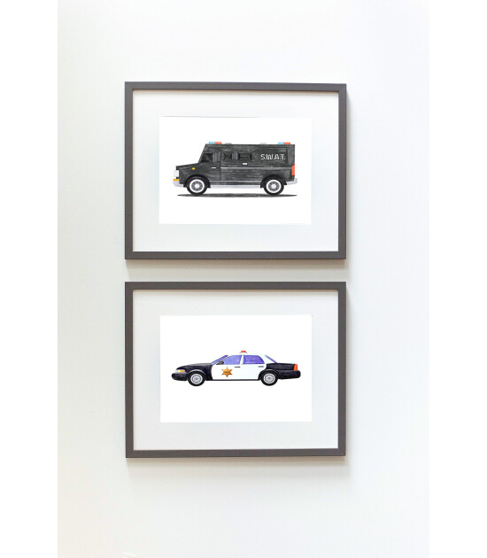 Little Forest Animals Police Car (Gri Çerçeve)